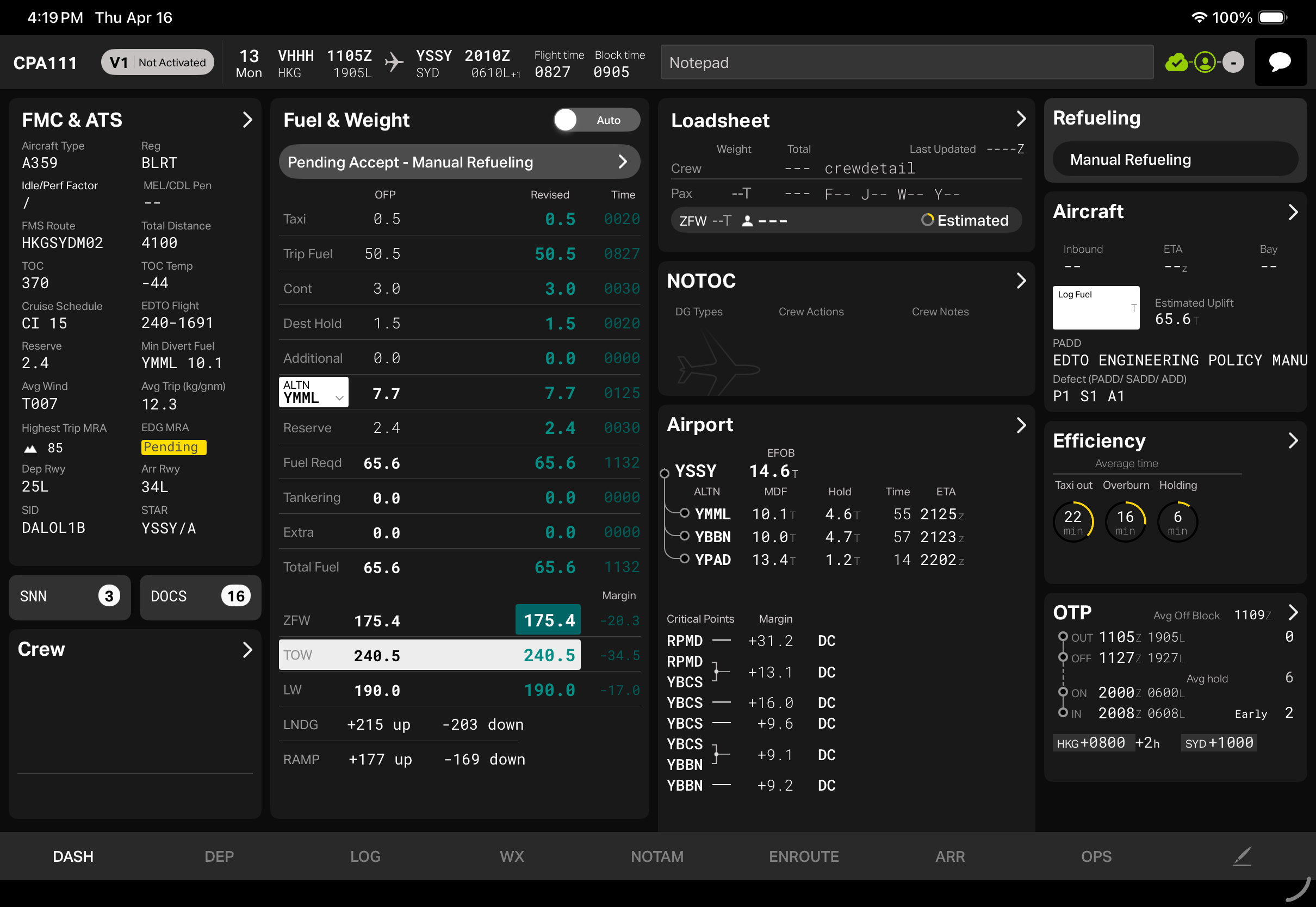 Flight Folder dashboard